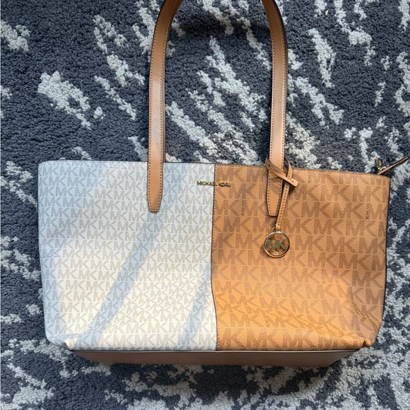 Michael Kors Blue and Tan Signature Tote - Picture 1 of 7